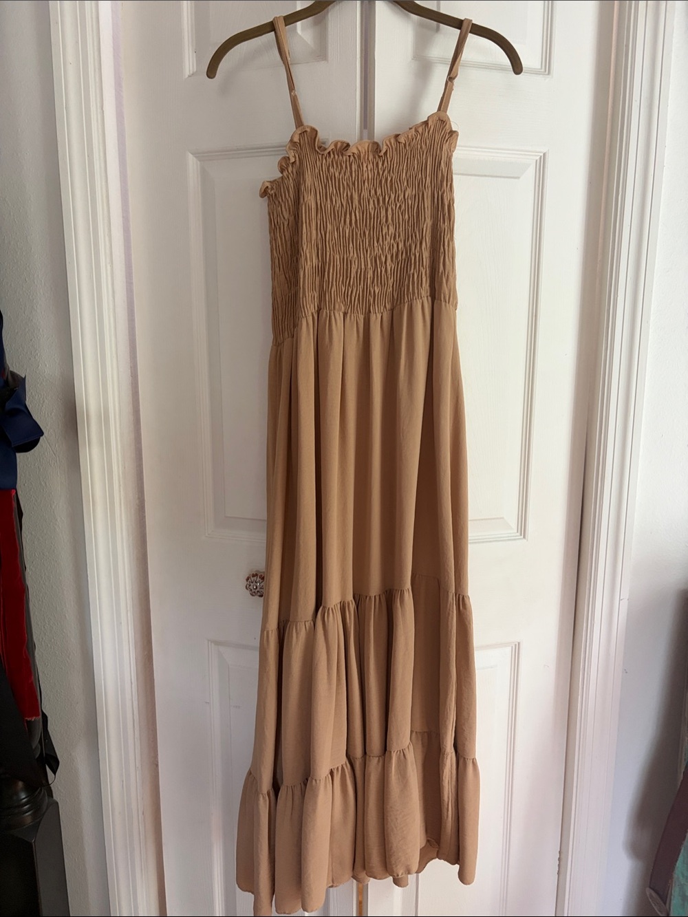 Gong Camel Smocked Tiered Maxi Dress